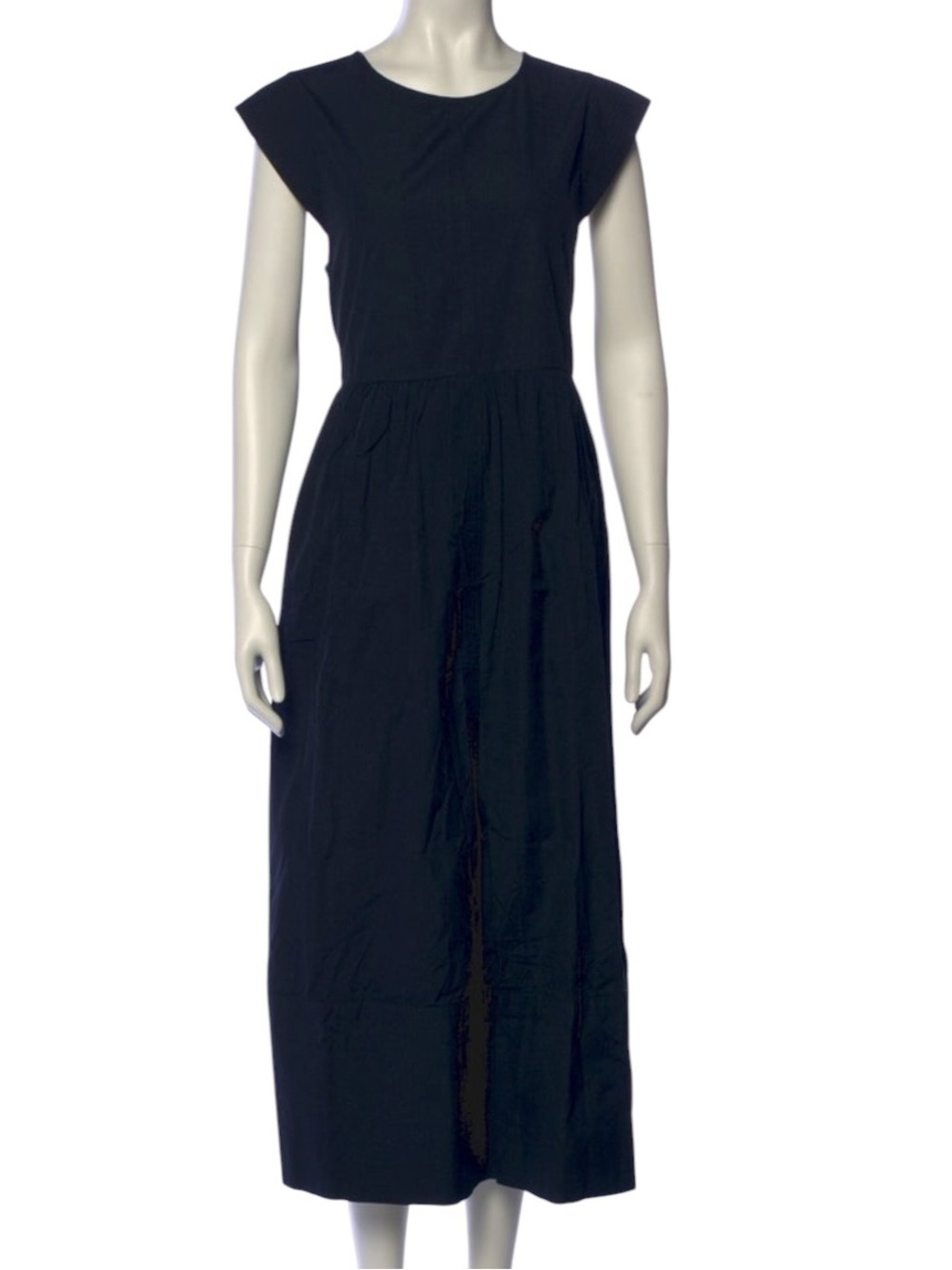 THE GREAT. Black Cotton Sleeveless Midi Dress Drop Waist Pockets NWT Size 2/Med - Picture 2 of 6